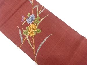 手織り紬草花模様名古屋帯